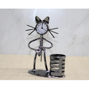 MDB Metal Saksafon Çalan Müzisyen Kedi Saat Ve Kalemlik