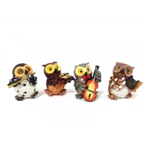 Müzisyen Baykuşlar Biblo 4lü Set Dekoratif Hediyelik