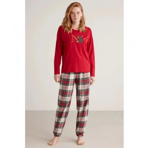 MDB Nautıca W606 Kadın Uzun Kollu Ekoseli Pijama Takımı