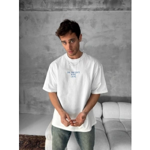 MDB Ön Ve Arka Baskılı Oversize Bisiklet Yaka Tshirt Beyaz