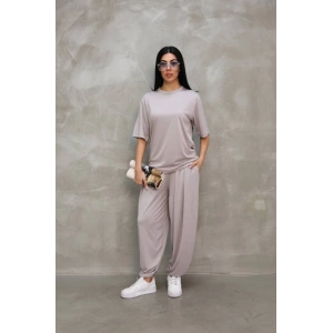 MDB Osy odal Yumuşak Dokulu Kumaş Oversize Bisiklet Yaka Tshirt Jogger Eşofman Altı Eşofman Takımı  Gri