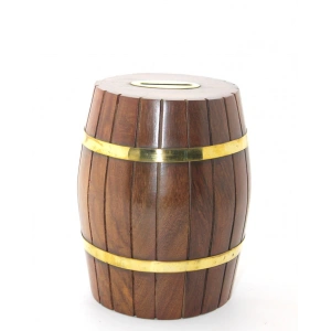 MDB Pirinç Ahşap Fıçı Kumbara 15 Cm