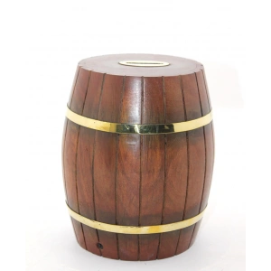 MDB Pirinç Ahşap Fıçı Kumbara 18 Cm