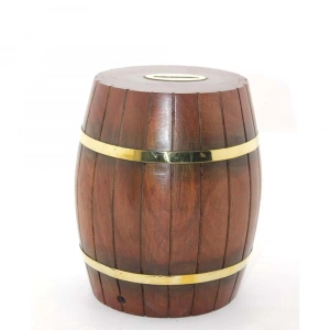 Pirinç Ahşap Fıçı Kumbara 18 Cm