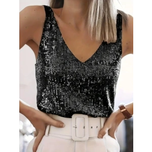 MDB Pul Payetli Sıfır Kol Bluz Siyah