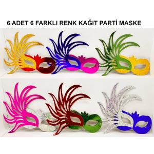 MDB Rengarenk Kağıt Parti Balo Maskesi 6 Adet