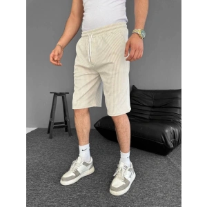 MDB u Yolu Çizgili Cepli Şort Bej