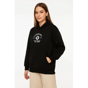 MDB Üç İplik Kapşonlu ön Ve Arka Baskılı weathirt Hoodie iyah