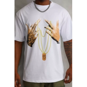 MDB Unisex Baskılı Oversize Thirt  Beyaz