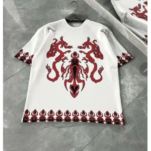 MDB Unisex Bisiklet Yaka Baskılı Oversize Thirt  Beyaz