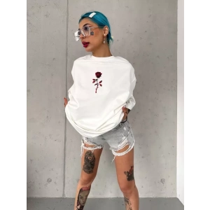 MDB Unisex Bisiklet Yaka Baskılı Oversize Thirt  Beyaz