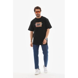 MDB Unisex Bisiklet Yaka Baskılı Oversize Thirt  iyah