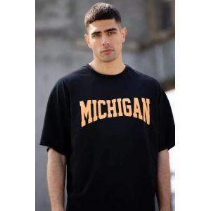 MDB Unisex Bisiklet Yaka Baskılı Oversize Thirt  iyah