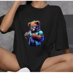 MDB Unisex Bisiklet Yaka Baskılı Oversize Thirt  iyah