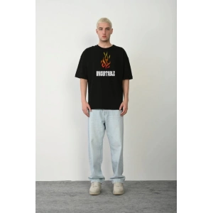 MDB Unisex Bisiklet Yaka Baskılı Oversize Thirt  iyah