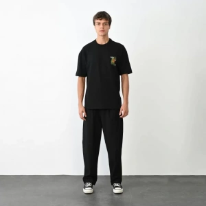 MDB Unisex Bisiklet Yaka Baskılı Oversize Thirt  iyah