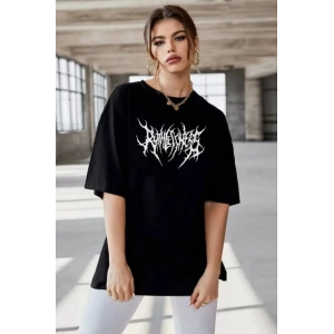 MDB Unisex Bisiklet Yaka Baskılı Oversize Thirt  iyah