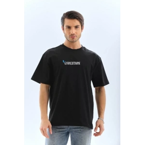 MDB Unisex Bisiklet Yaka Baskılı Oversize Thirt  iyah