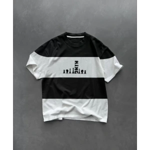 MDB Unisex Bisiklet Yaka Baskılı Parçalı Oversize Thirt  iyah