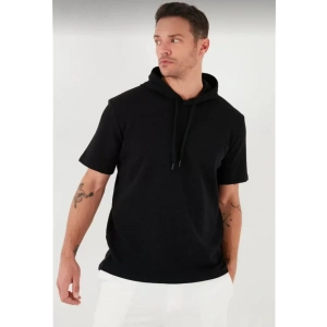 MDB Unisex Kapşonlu Kısa Kol Düz Oversize Tshirt  iyah