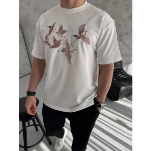 MDB Unisex Nakış İşlemeli Thirt  Beyaz