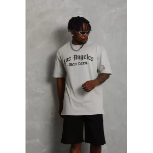 MDB Unisex Oversize Baskılı Bisiklet Yaka Thirt  Gri