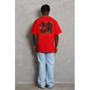 MDB Unisex Oversize Baskılı Bisiklet Yaka Thirt  Kırmızı