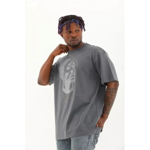 MDB Unisex Oversize Taşlı Bisiklet Yaka Thirt  Füme