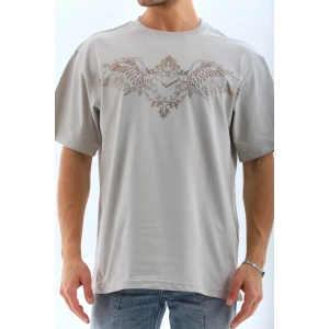 MDB Unisex Oversize Taşlı Bisiklet Yaka Thirt  Gri