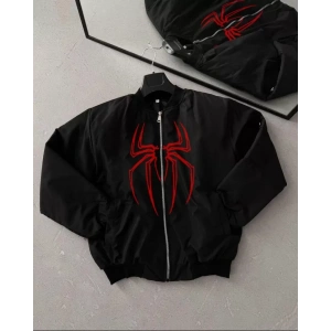 MDB Unisex Uzun Kol Örümcek Baskılı Bomber Ceket  iyah