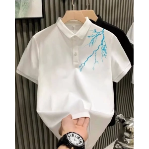 MDB Unisex Yakası Düğmeli Oversize Baskılı Thirt  Beyaz