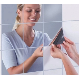 Yapışkanlı Dekoratif Folyo Ayna Kare ( 9 Adet ) Makyaj Aynası