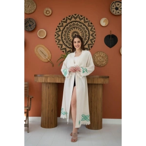 MDB Yeşil Baskı Detay Keten Hırka