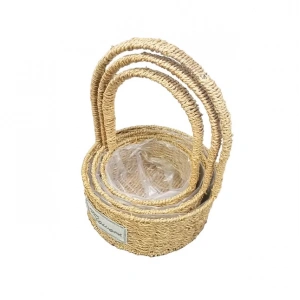 MDB Yuvarlak Doğal Hasır Sepet Seti - 3lü