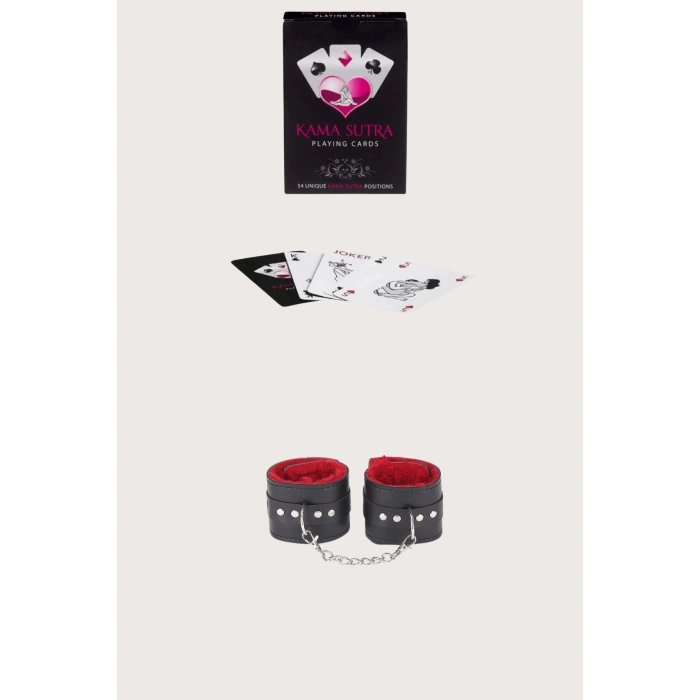 MDB MdbShop Sexy Görselli Oyun Kartı Kama Sutra Siyah Kırmızı Kelepçe Set