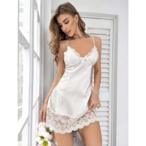 MDB MdbShop Beyaz Dantel İşlemeli İnce Askılı Saten Kısa Fantezi Gecelik