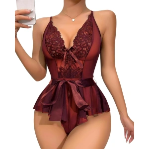 MDB MdbShop Bordo Dantel İşlemeli Kurdelalı Fantezi Tül Babydoll