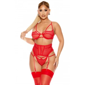 MDB MdbShop Fantezi File Tül Detaylı Kırmızı Jartiyer Takım