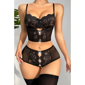 MDB MdbShop Özel Bölgesi Açık Siyah Dantelli Fantezi Büstiyer Takım