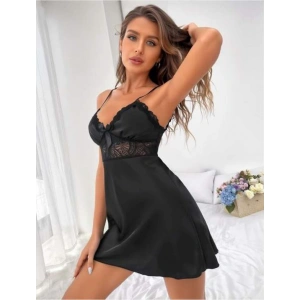 MDB MdbShop Siyah Dantel Detaylı İnce Askılı Saten Kısa Fantezi Gecelik