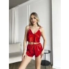 MDB MdbShop Kırmızı İnce Askılı Saten Şortlu Takım