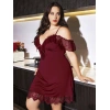 MDB MdbShop Büyük Beden Bordo Dantel İşlemeli İnce Askılı Gecelik