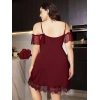 MDB MdbShop Büyük Beden Bordo Dantel İşlemeli İnce Askılı Gecelik