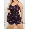 MDB MdbShop Büyük Beden Siyah Kalp Desen İnce Askılı Pamuklu Şortlu Pijama Takımı