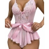 MDB MdbShop Pembe Dantel İşlemeli Kurdelalı Fantezi Tül Babydoll