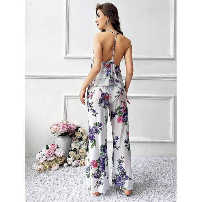 MDB MdbShop Özel Tasarım Çiçek Desenli Salaş Kesim Şık Sırt Dekolteli 2li Takım