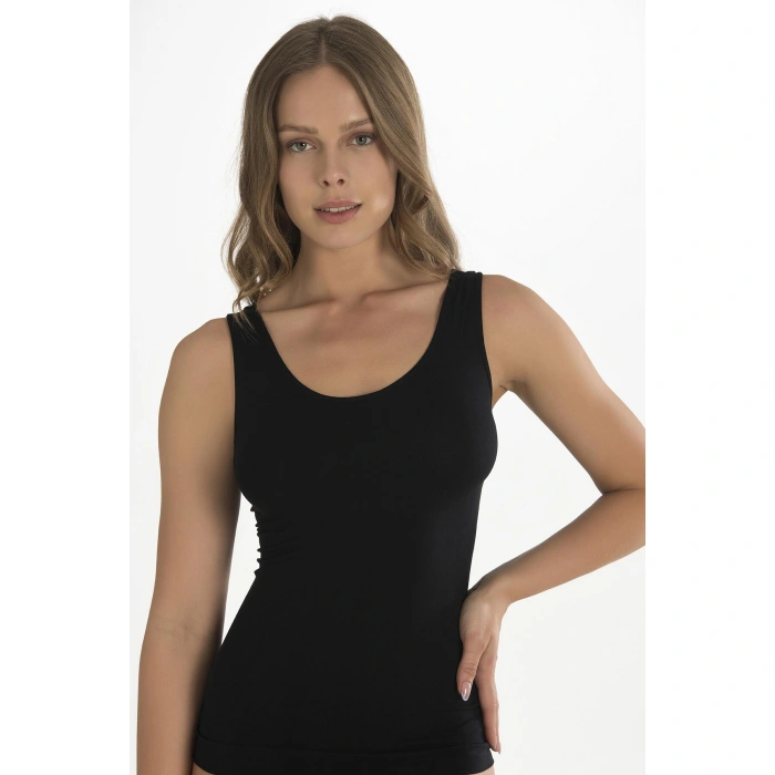 MDB MdbShop Geniş Askılı Siyah Ribana Atlet