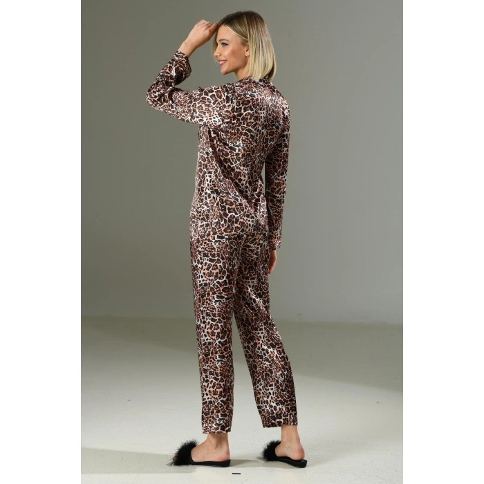 MDB MdbShop Leopar Desen Yumuşak Dokulu Saten Gecelik Takımı