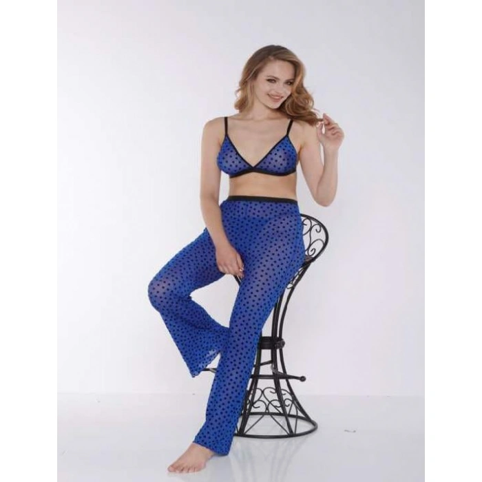 MDB MdbShop Mavi Transparan Fantezi Sütyen Pijama Takımı