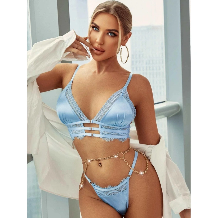 MDB MdbShop Mavi Zincir Detaylı Fantezi Sütyen Takımı